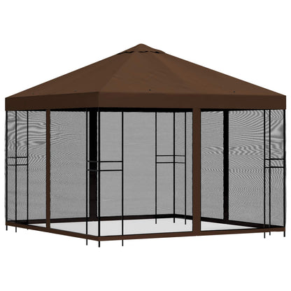 vidaXL Garden Gazebo with Sidewalls 3 x 3 m Brown Polyester and Steel