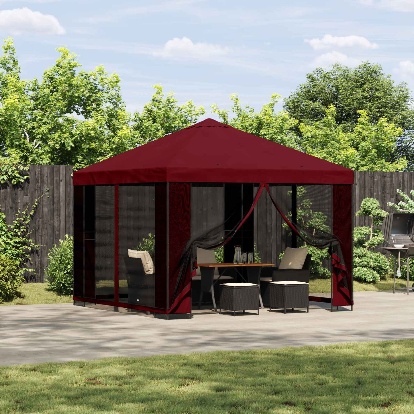 vidaXL Gazebo 3 x 3 m Burgundy Polyester and Steel 190 gsm