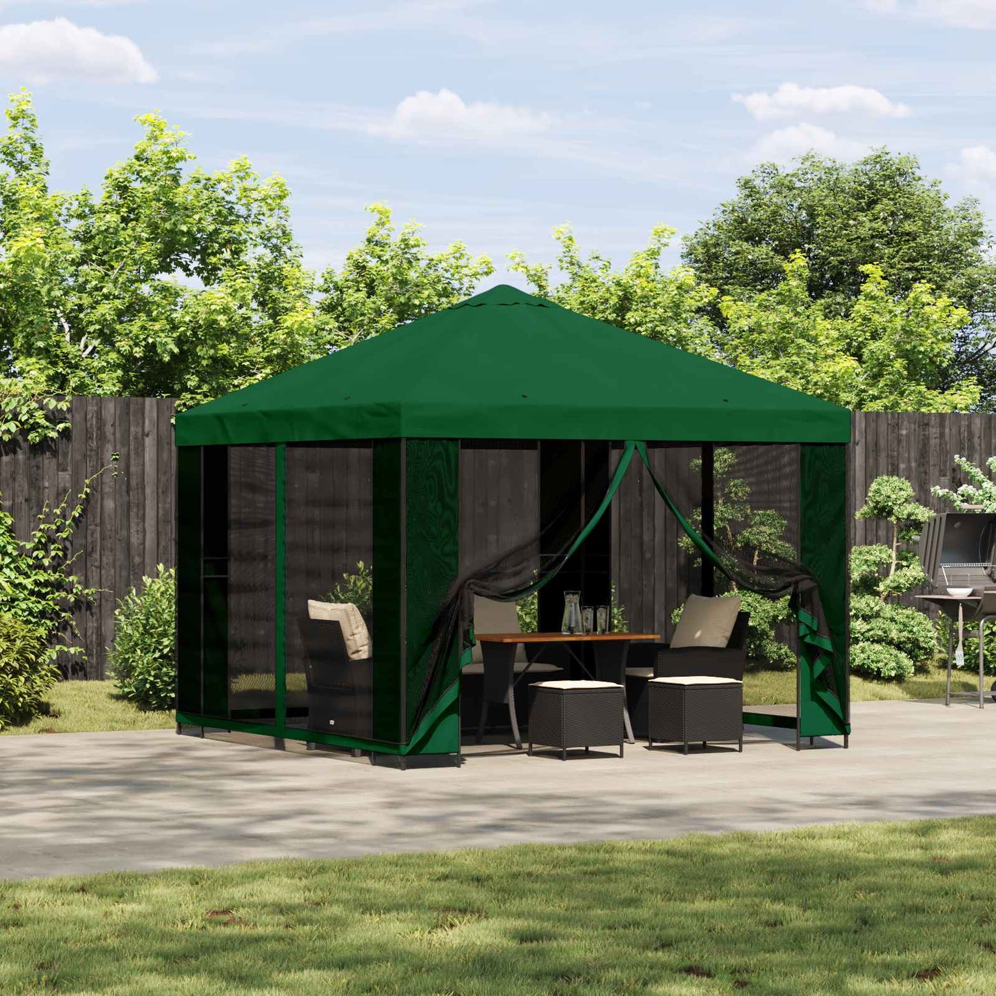 vidaXL Garden Gazebo with Sidewalls 3 x 3 m Green Polyester and Steel