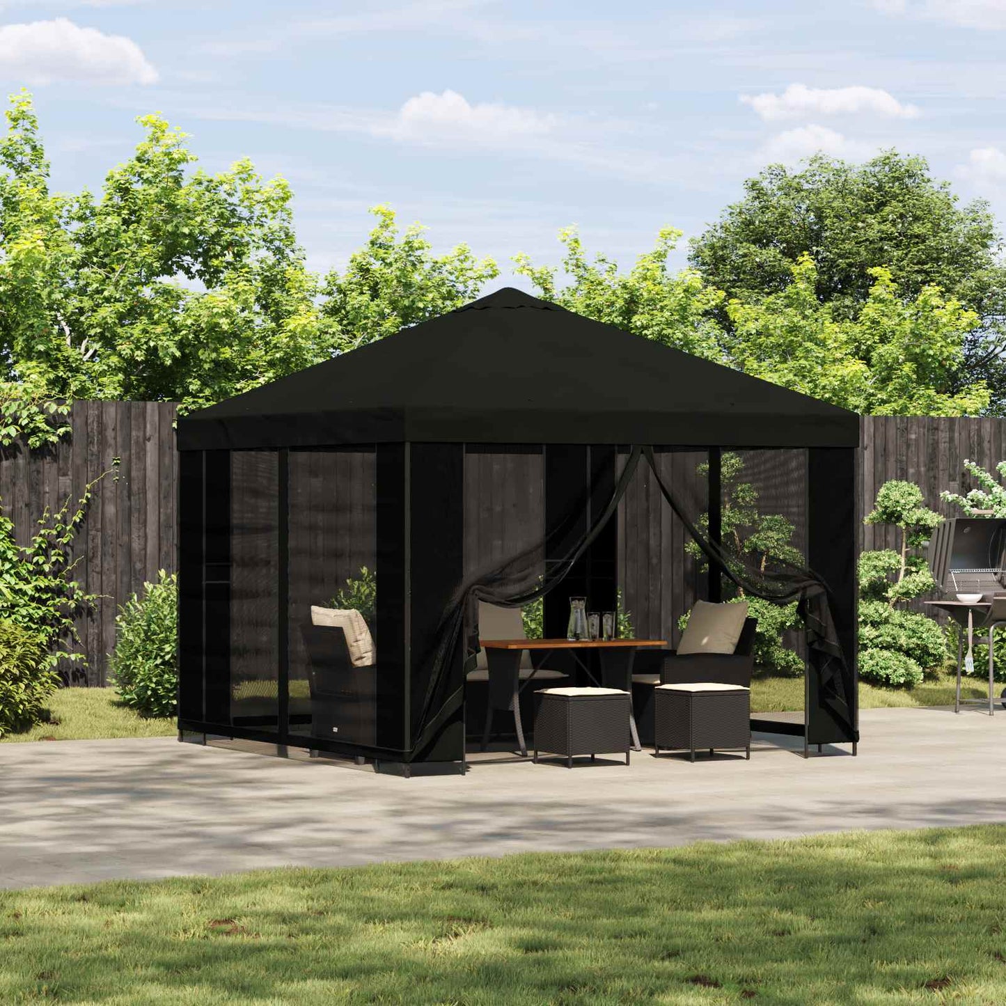 vidaXL Garden Gazebo with Sidewalls 3 x 3 m Black Polyester and Steel
