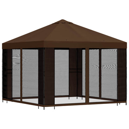 vidaXL Garden Gazebo with Sidewalls 3 x 3 m Brown Polyester and Steel
