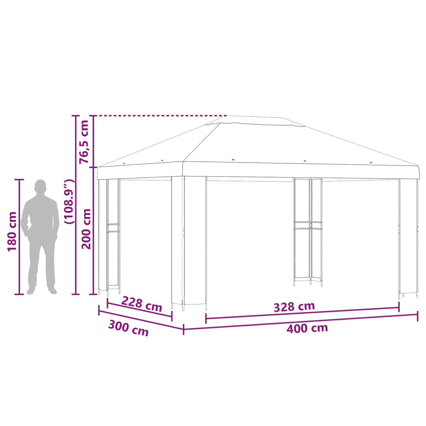 vidaXL Gazebo 4 x 3 m Black Polyester and Steel 190 gsm