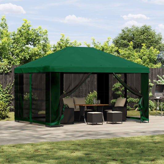 vidaXL Garden Gazebo with Sidewalls 4 x 3 m Green Polyester and Steel