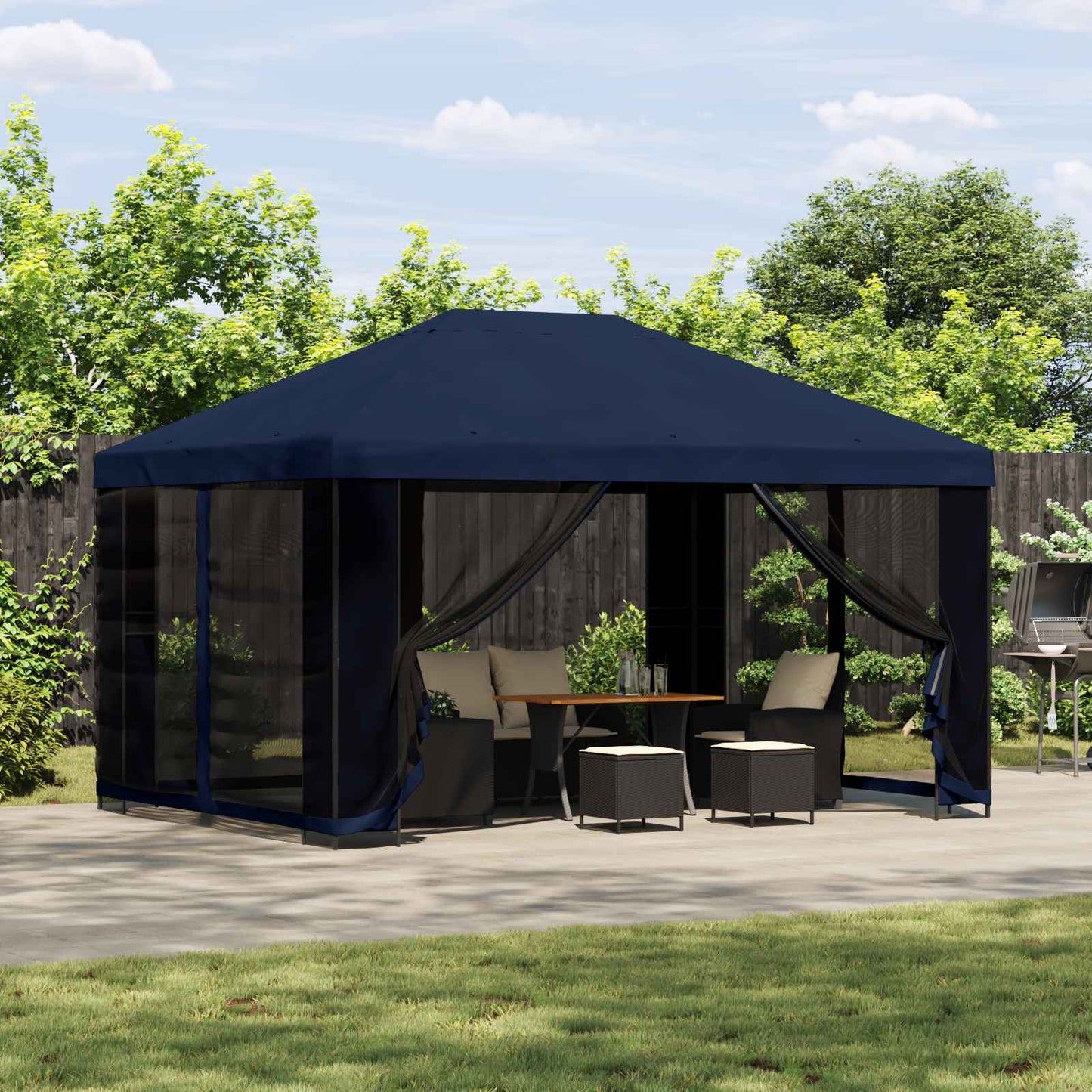 vidaXL Garden Gazebo with Sidewalls 4 x 3 m Blue Polyester and Steel
