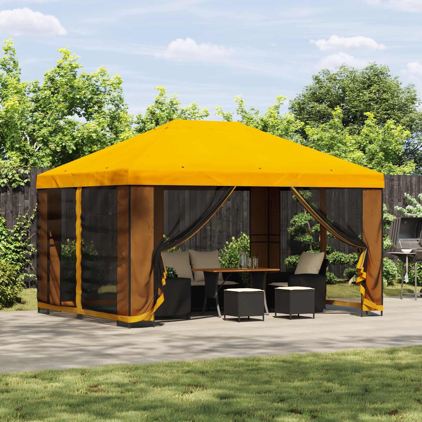 vidaXL Garden Gazebo with Sidewalls 4 x 3 m Yellow Polyester and Steel