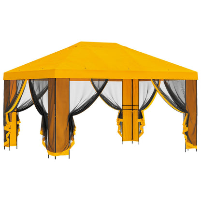 vidaXL Garden Gazebo with Sidewalls 4 x 3 m Yellow Polyester and Steel