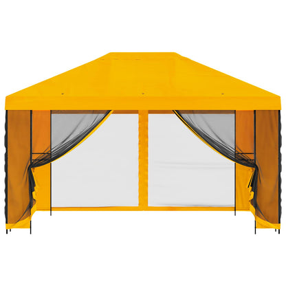 vidaXL Garden Gazebo with Sidewalls 4 x 3 m Yellow Polyester and Steel