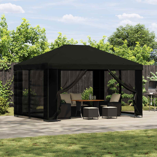 vidaXL Gazebo with Sidewalls 4 x 3 m Black Polyester and Steel 190 gsm
