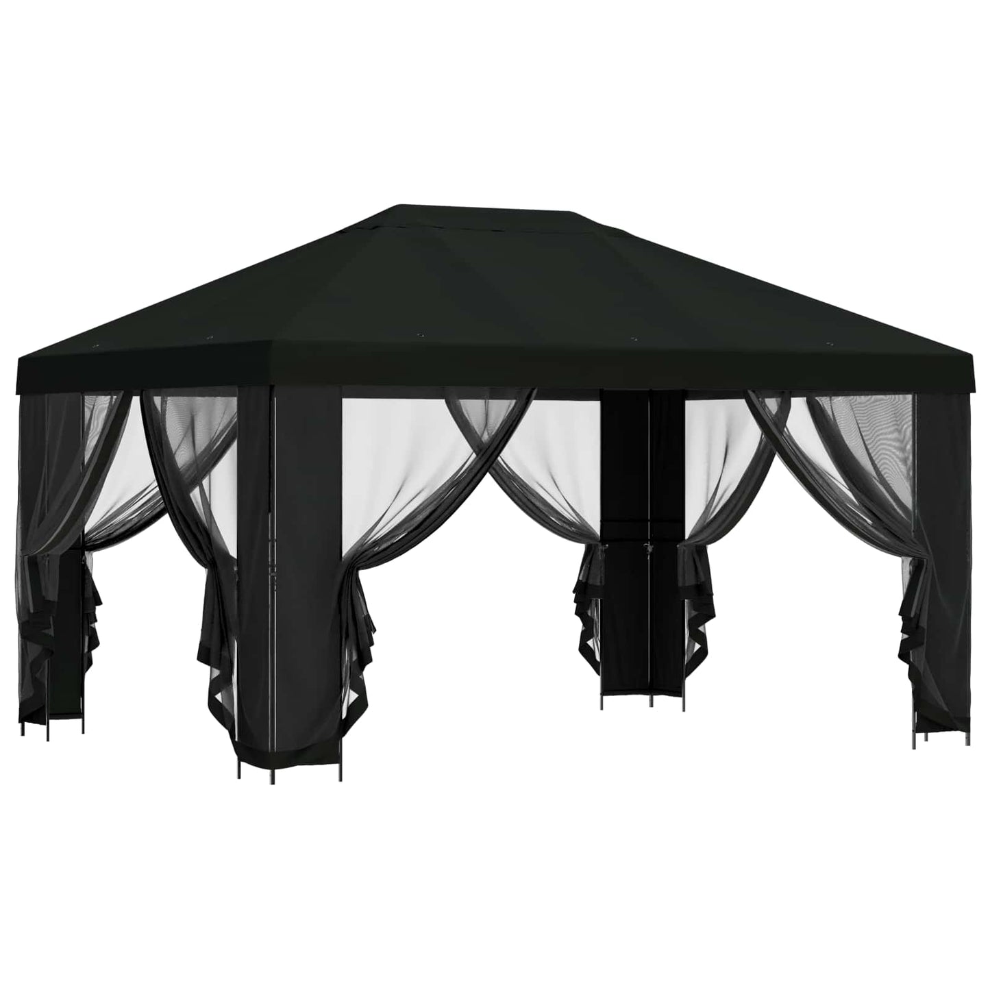 vidaXL Gazebo with Sidewalls 4 x 3 m Black Polyester and Steel 190 gsm