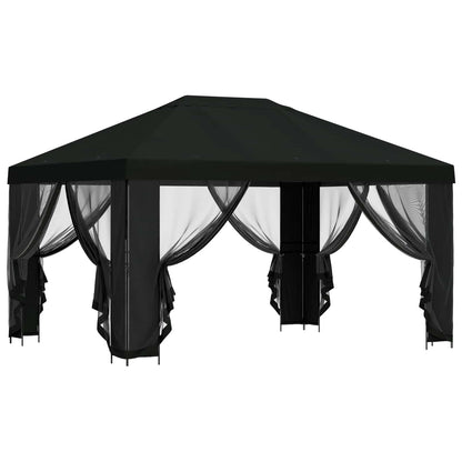 vidaXL Gazebo with Sidewalls 4 x 3 m Black Polyester and Steel 190 gsm