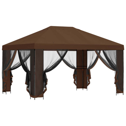 vidaXL Garden Gazebo with Sidewalls 4 x 3 m Brown Polyester and Steel