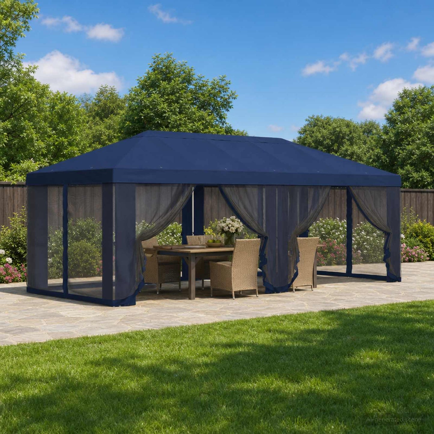 vidaXL Gazebo Cover with Sidewalls 6 x 3 m Blue Polyester 190