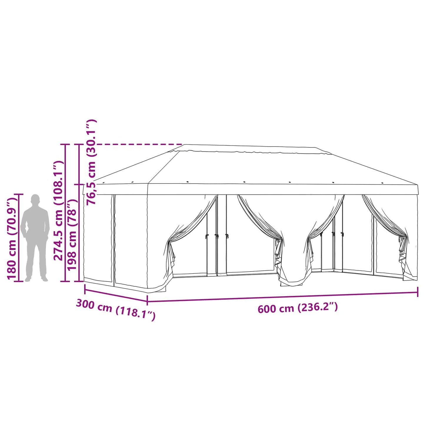 vidaXL Gazebo Cover with Sidewalls Green 600.5 x 300.5 cm Polyester
