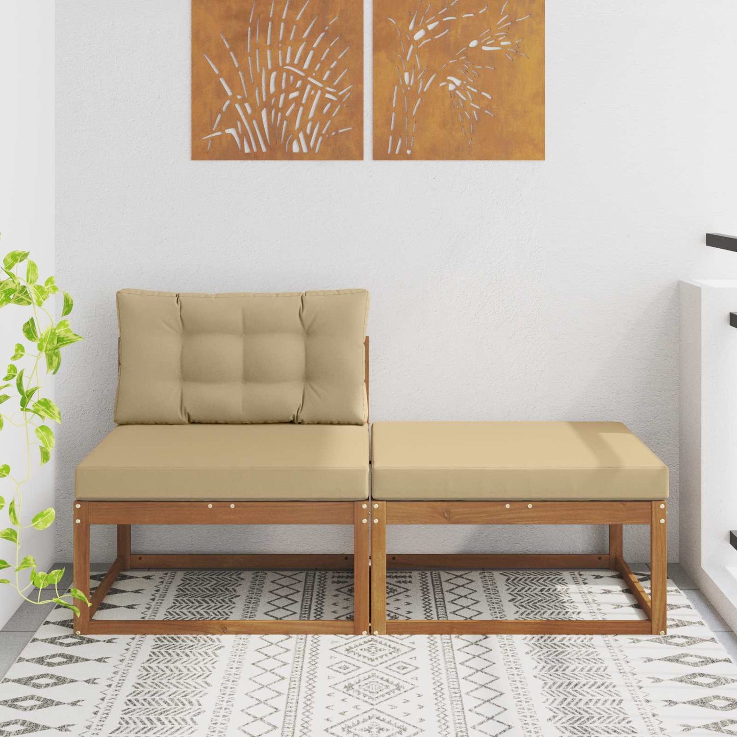 vidaXL Sectional Sofa Units with Cushion 2 Piece Natural