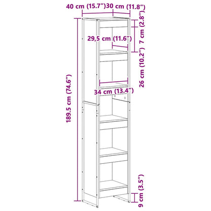 vidaXL Book Cabinet 40 x 30 x 189.5 cm Engineered Wood Grey Sonoma