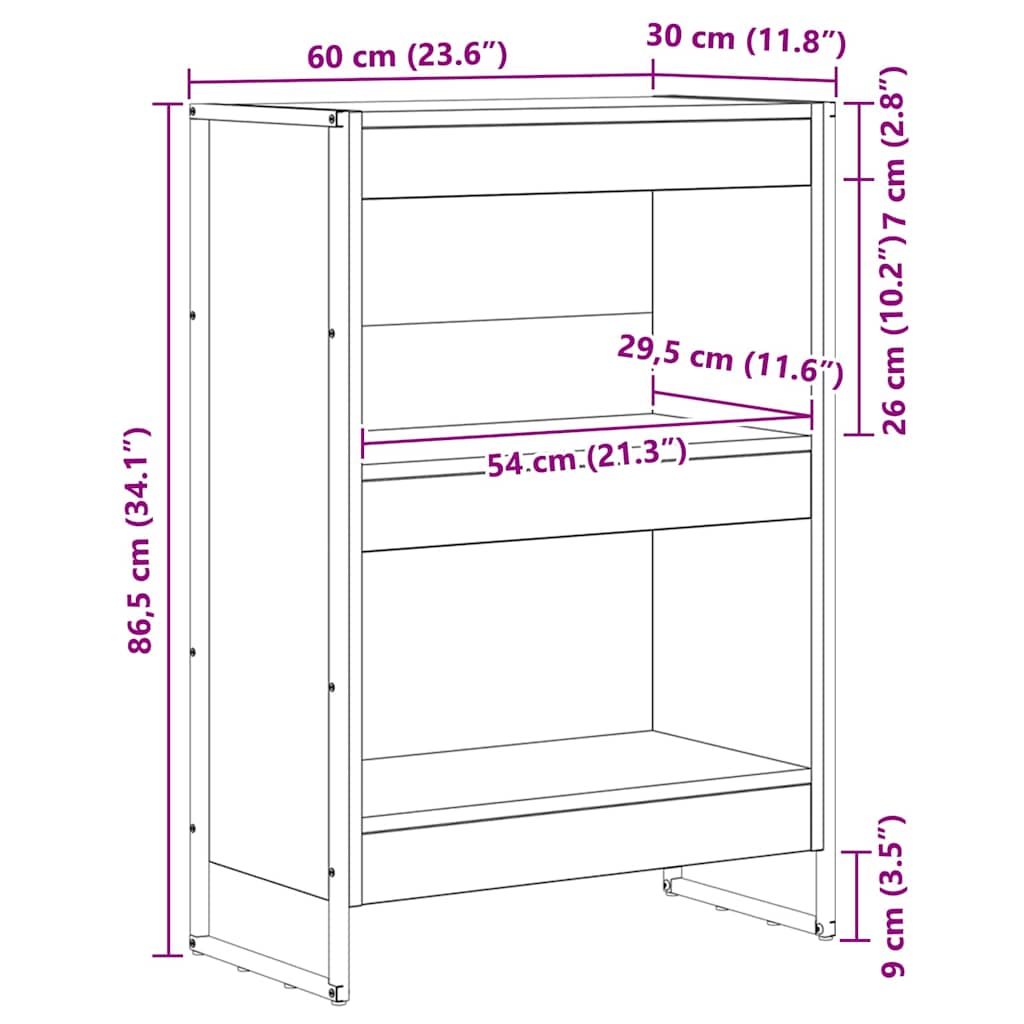vidaXL Book Cabinet Grey Sonoma 60 x 30 x 86.5 cm Engineered Wood
