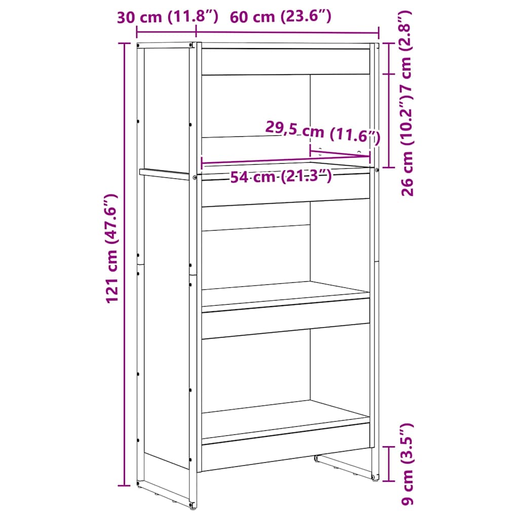 vidaXL Book Cabinet Black Oak 60 x 30 x 121 cm Engineered Wood
