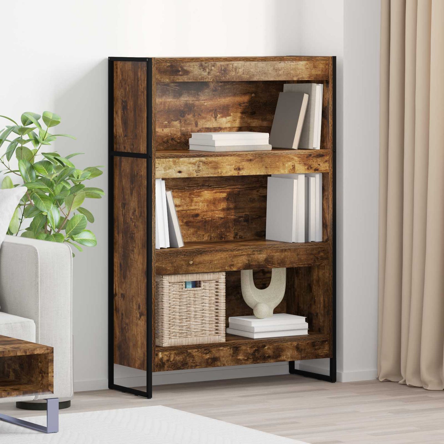 vidaXL Book Cabinet Smoke Oak 80 x 30 x 121 cm Engineered Wood