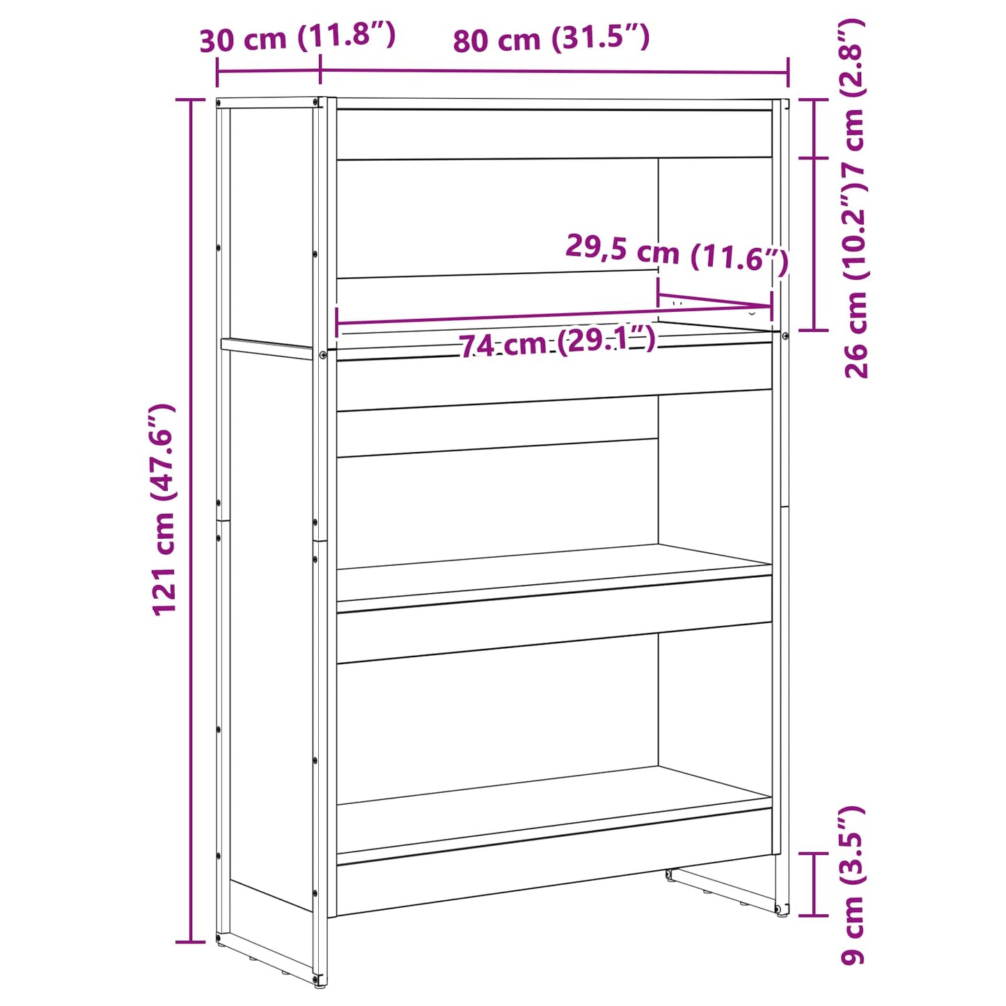 vidaXL Book Cabinet Smoke Oak 80 x 30 x 121 cm Engineered Wood