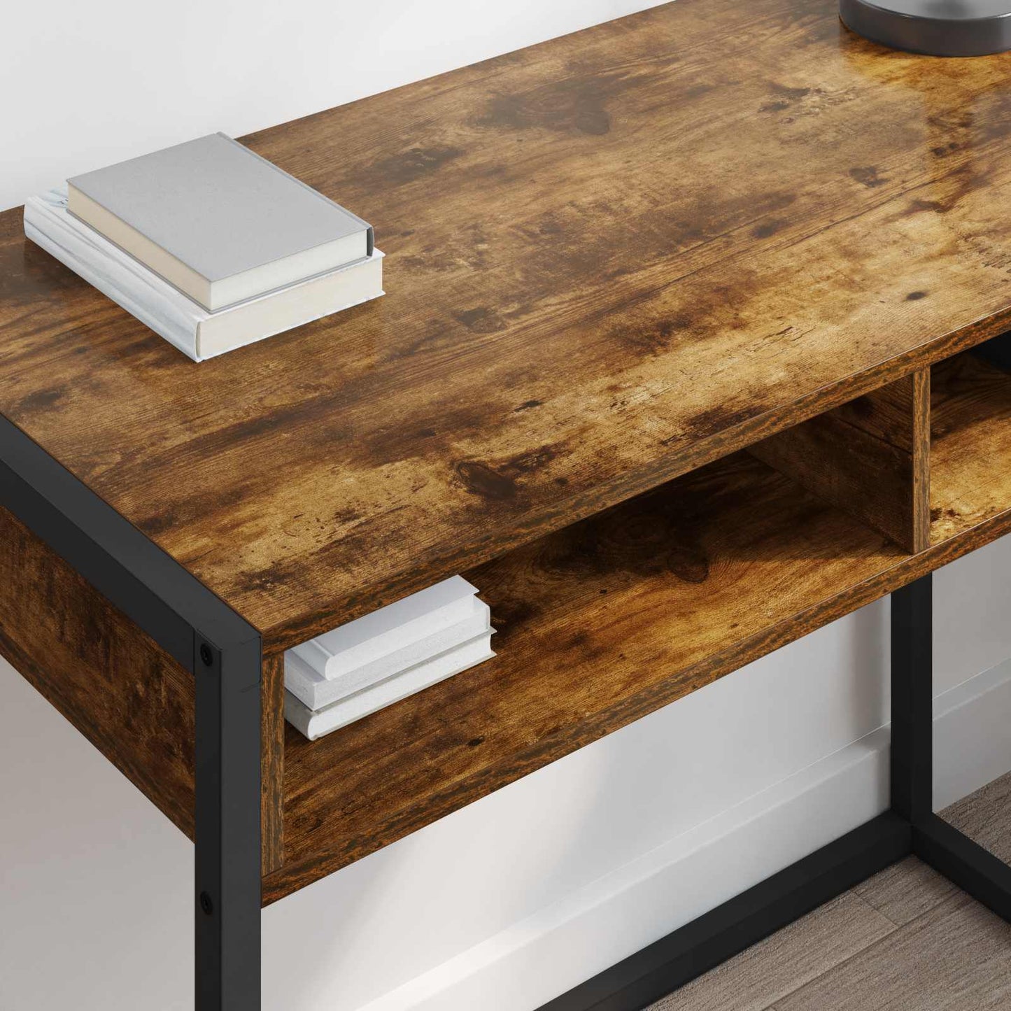 vidaXL Desk with Storage Smoke Oak 100 x 50 x 75 cm Engineered Wood