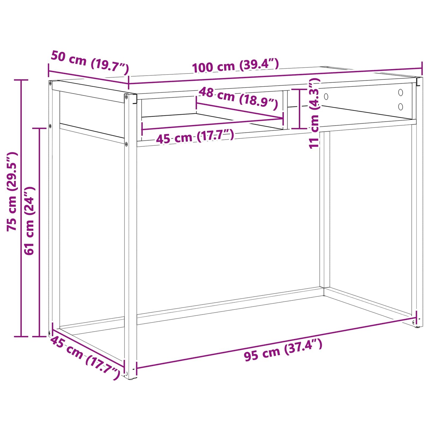 vidaXL Desk with Storage Grey Sonoma 100 x 50 x 75 cm Engineered Wood
