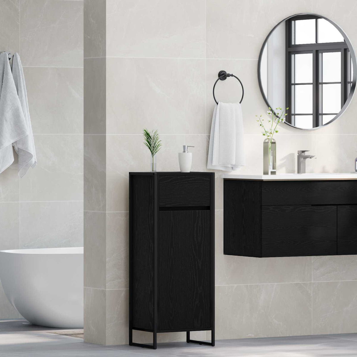 vidaXL Bathroom Cabinet Black Oak 40 x 30 x 100 cm Engineered Wood