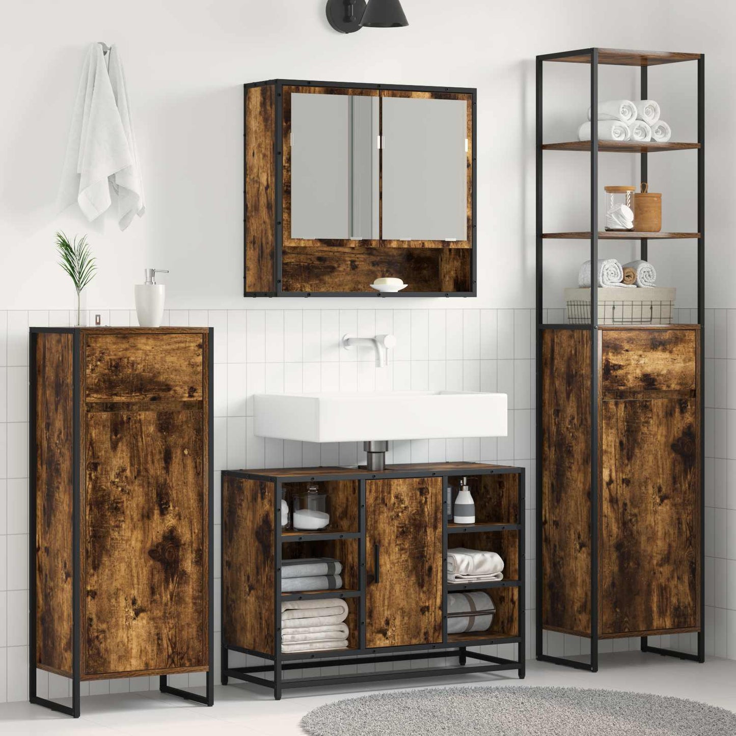 vidaXL Bathroom Cabinet Smoke Oak 40 x 30 x 100 cm Engineered Wood