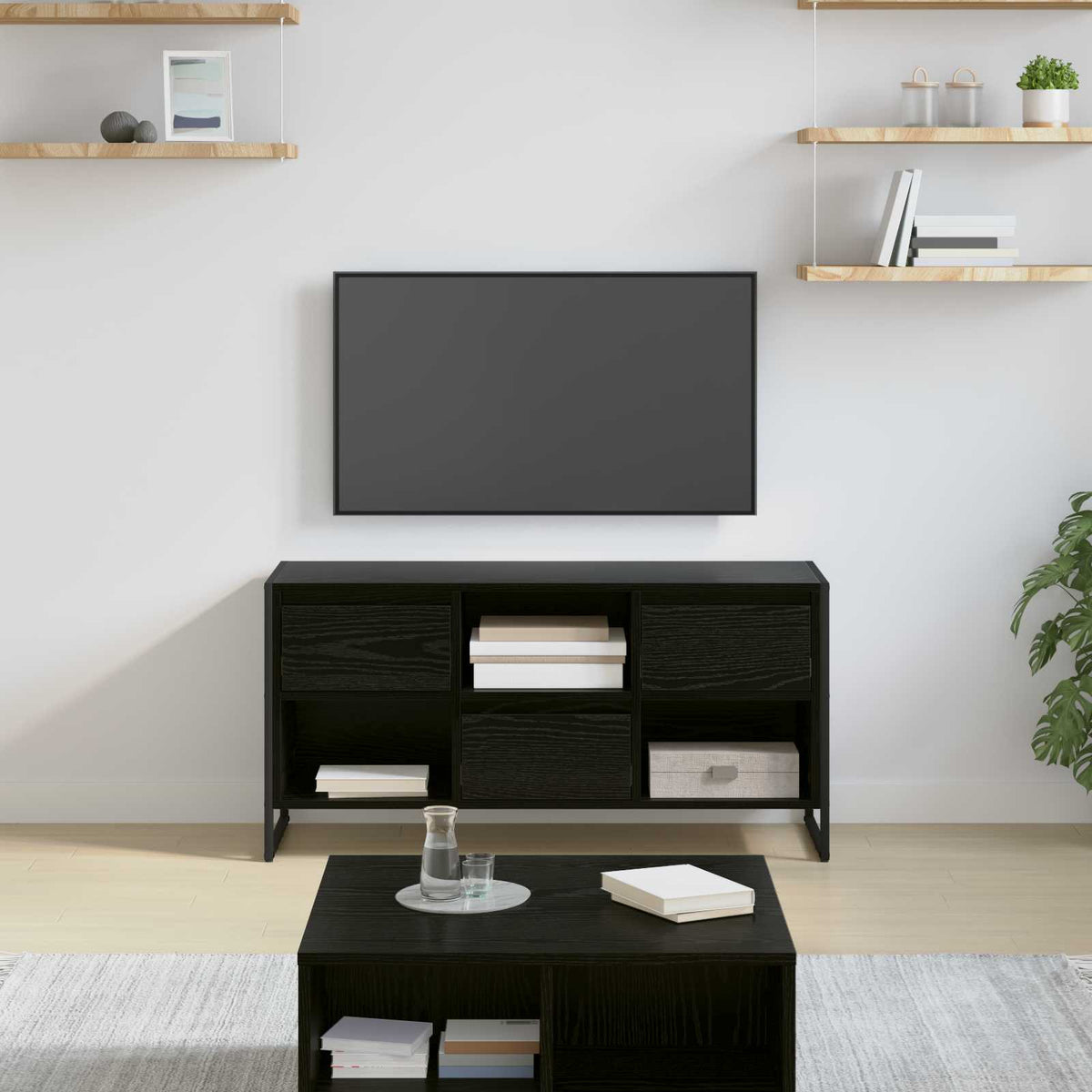 vidaXL TV Cabinet 100 x 36 x 49.5 cm Black Oak Engineered Wood