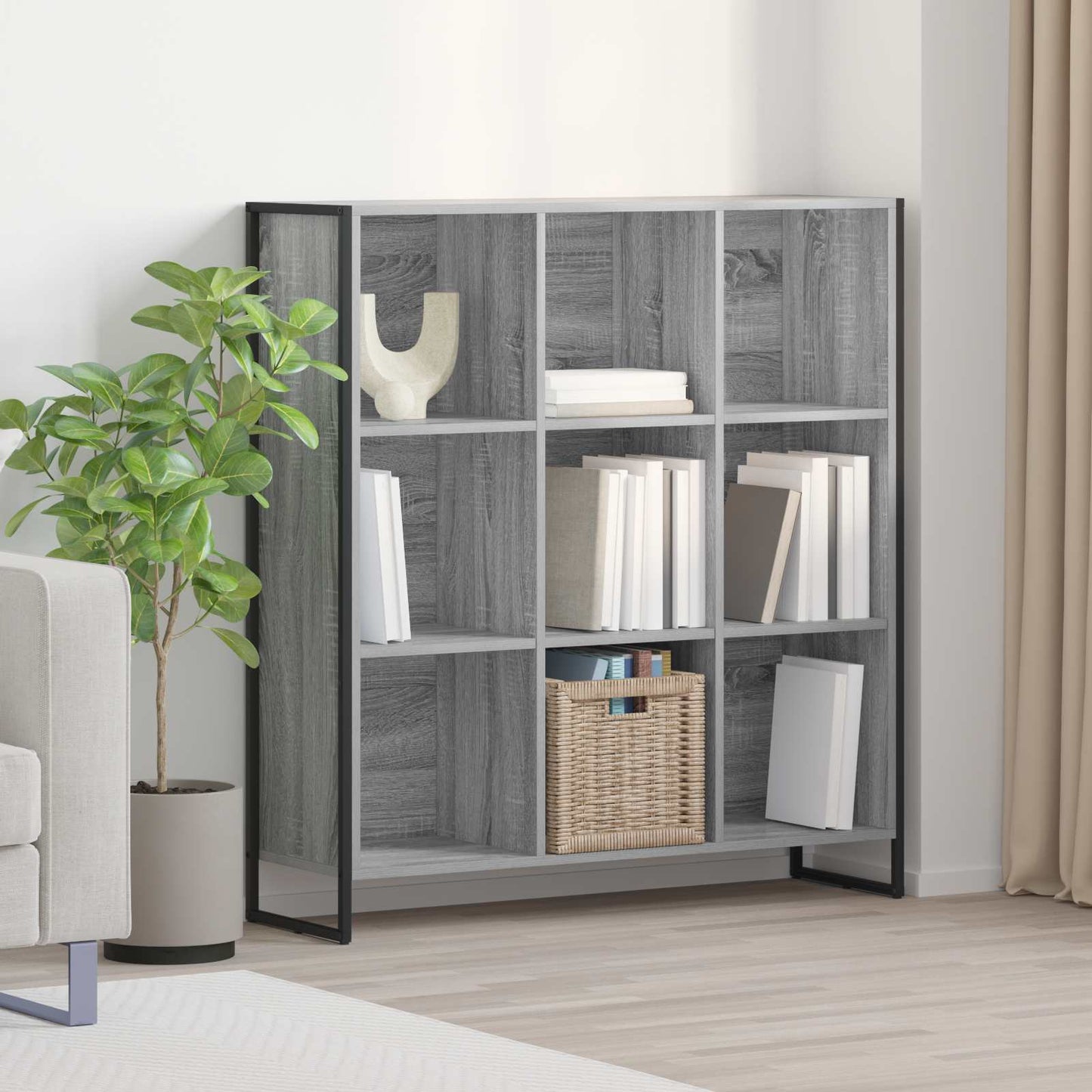 vidaXL Book Cabinet 99.5 x 30 x 108.5 cm Engineered Wood Grey Sonoma