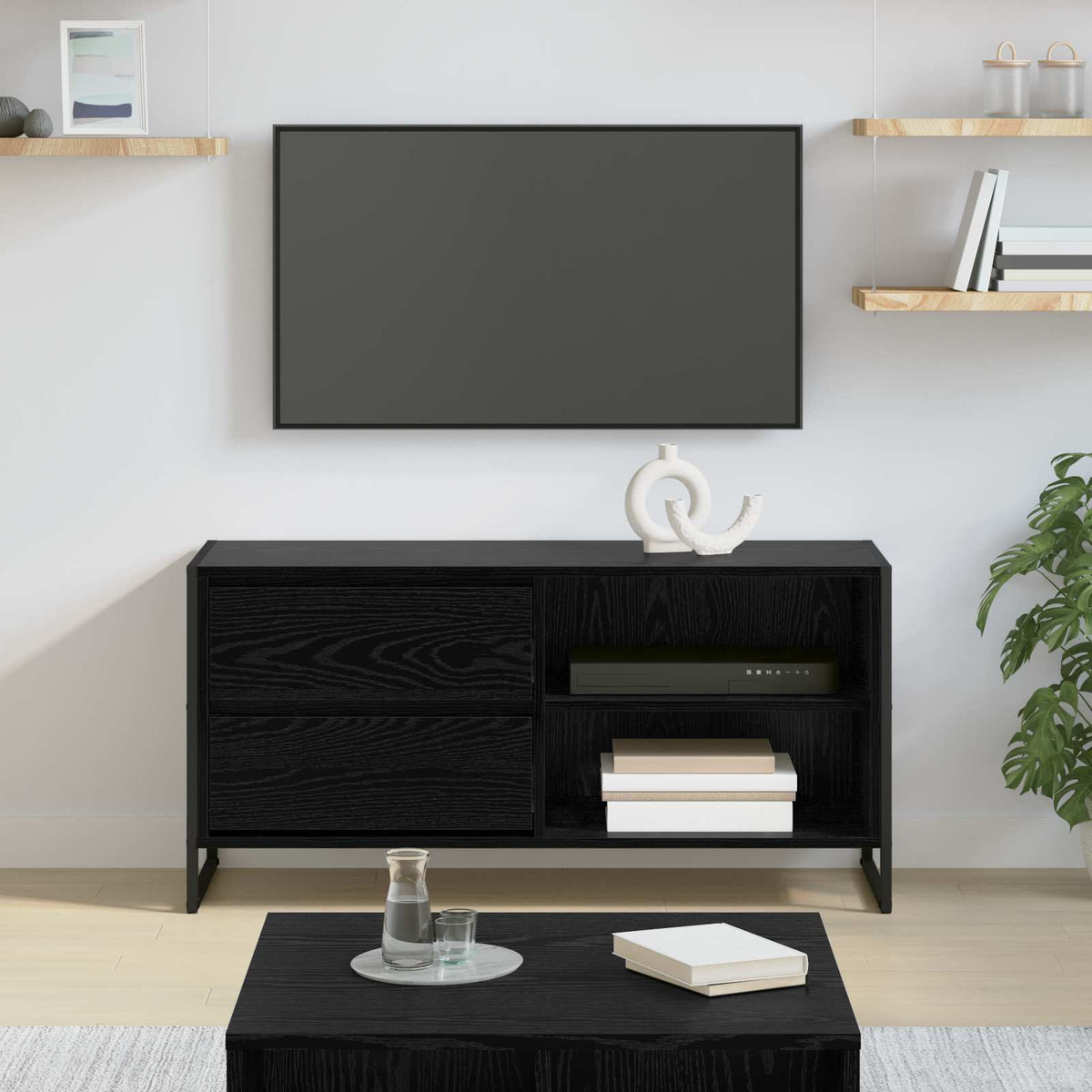 vidaXL TV Cabinet 100 x 36 x 49.5 cm Black Oak Engineered Wood