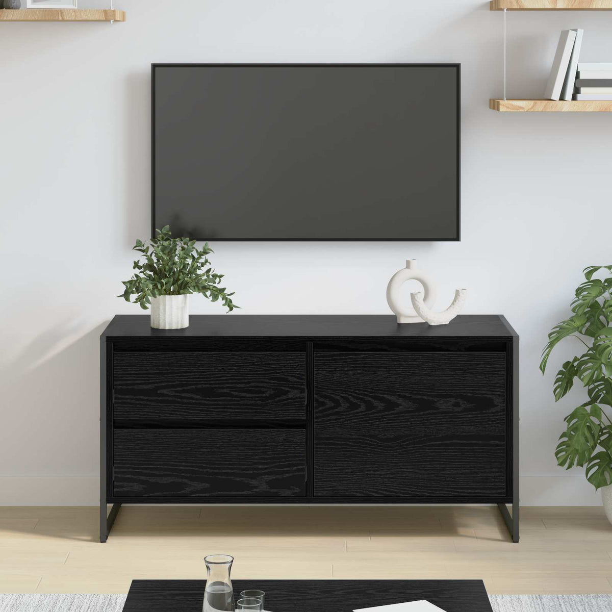 vidaXL TV Cabinet 100 x 36 x 49.5 cm Black Oak Engineered Wood