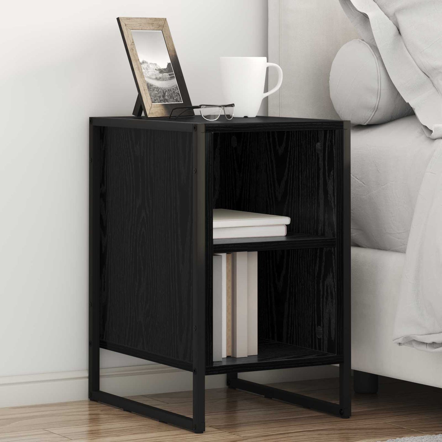 vidaXL Bedside Table 2 pcs Black Oak 39.5 x 30 x 50 cm Engineered Wood
