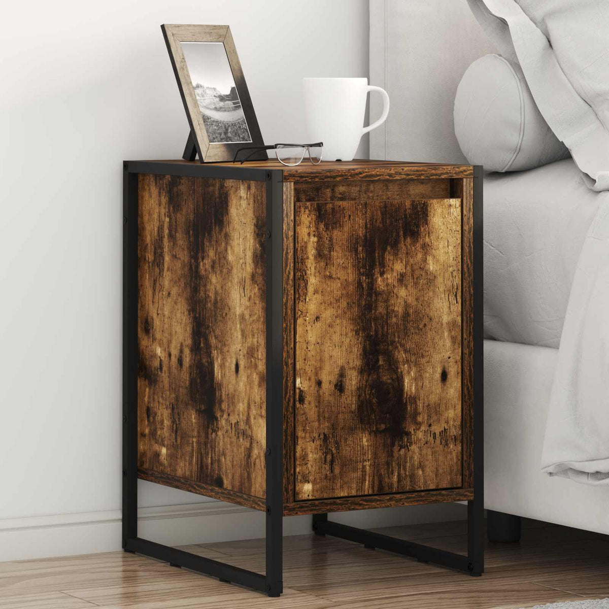 vidaXL Bedside Table Smoked Oak 39.5 x 30 x 50 cm Engineered Wood