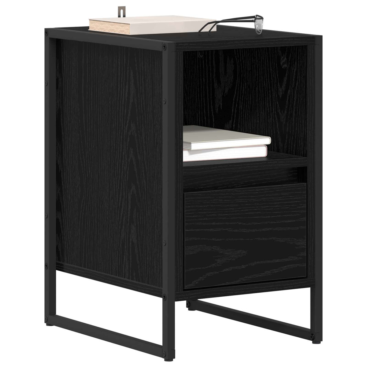 vidaXL Bedside Table Black Oak 39.5 x 30 x 50 cm Engineered Wood