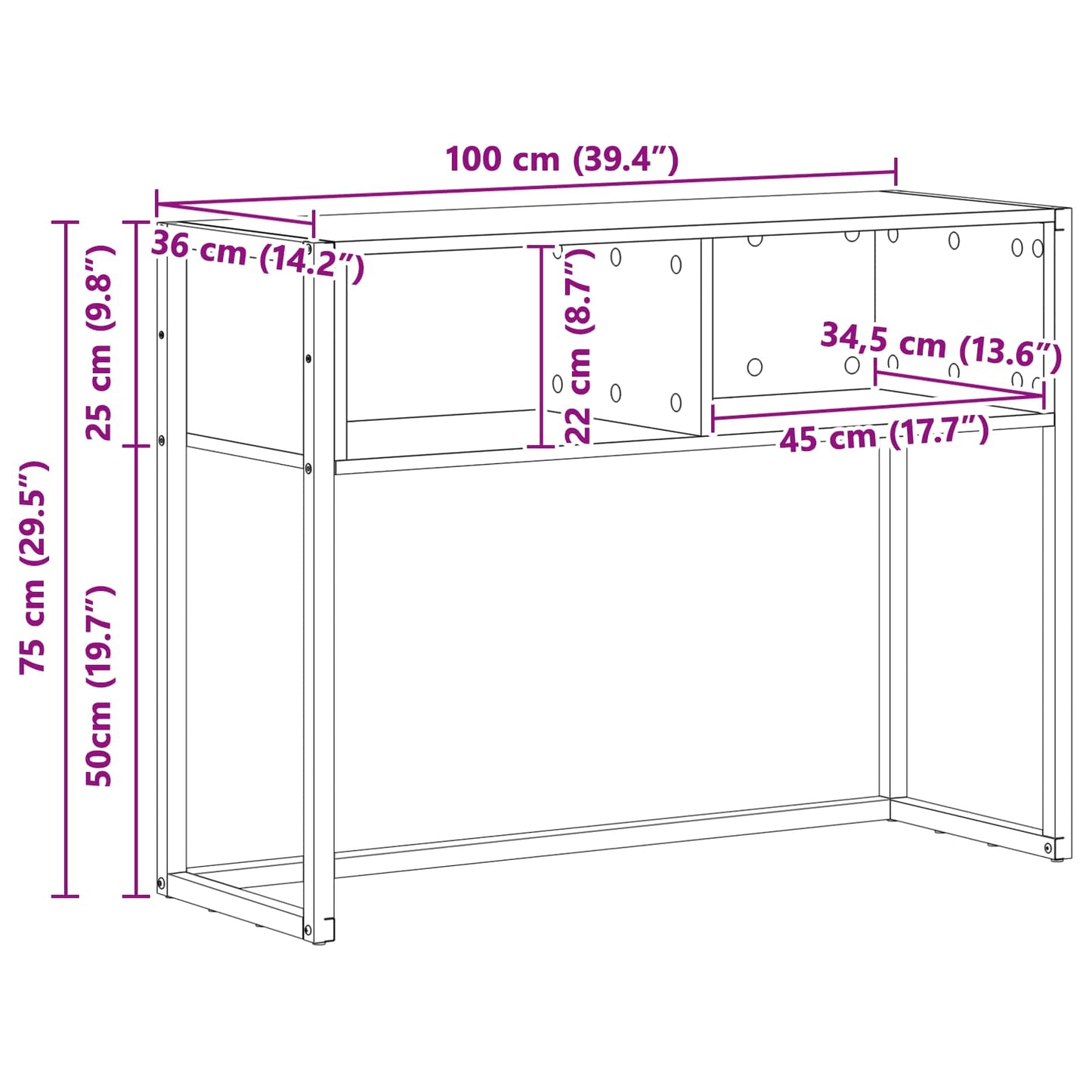 vidaXL End Table Black Oak 100 x 36 x 75 cm Engineered Wood