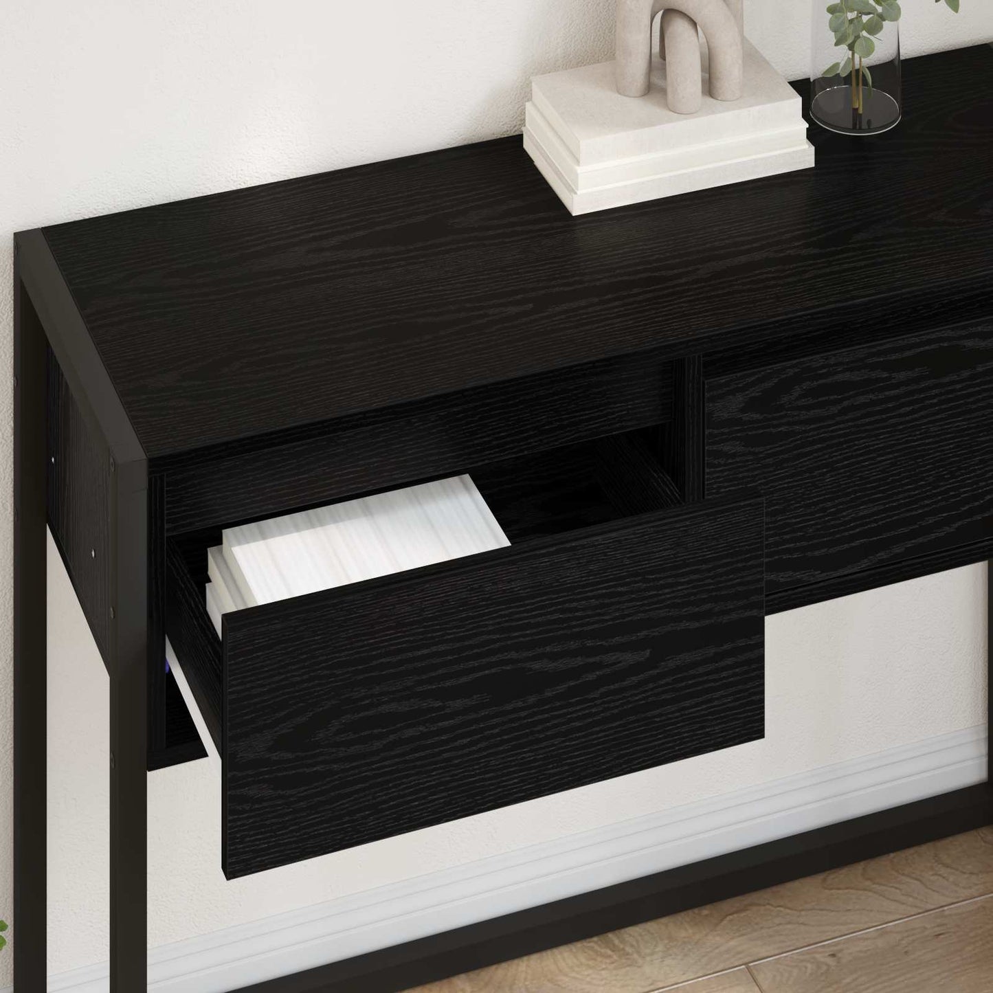 vidaXL End Table Black Oak 100 x 36 x 75 cm Engineered Wood