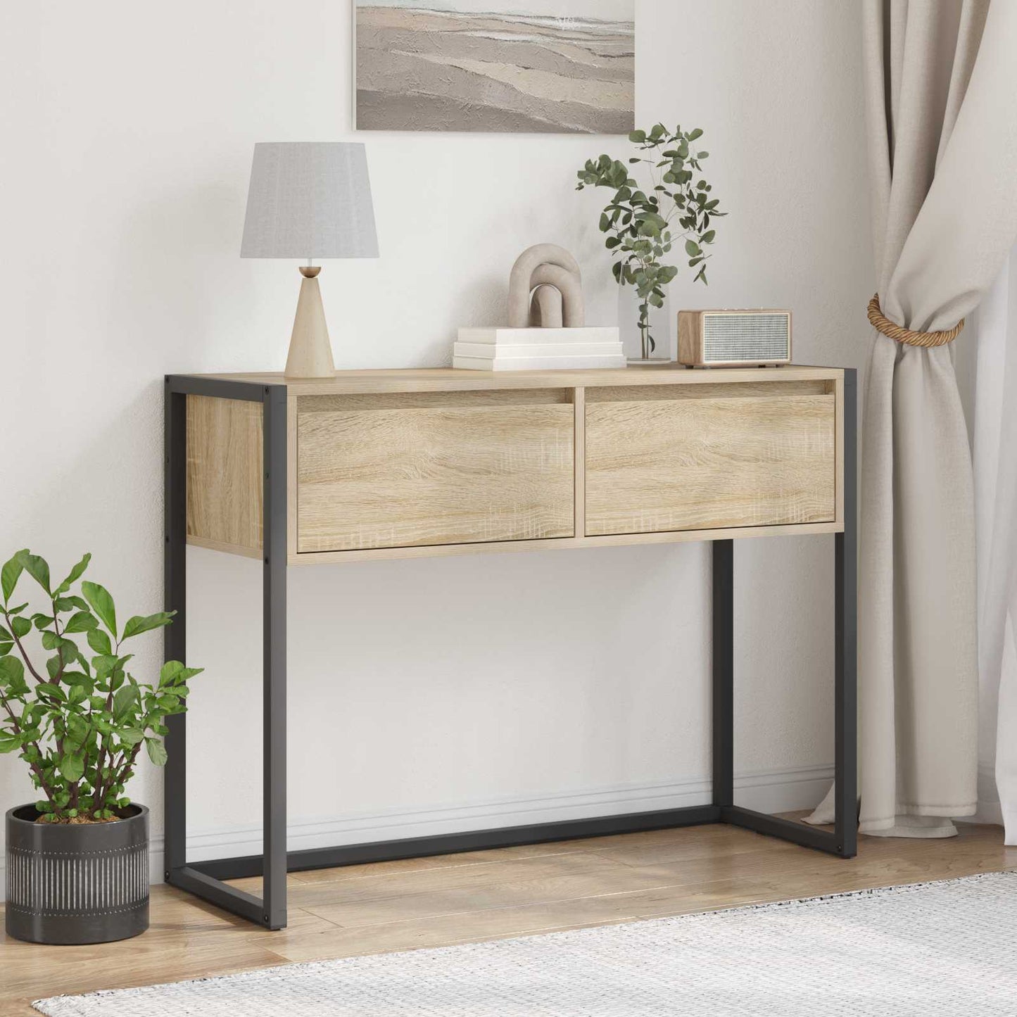 vidaXL End Table with Drawer Sonoma 100 x 36 x 75 cm Engineered Wood
