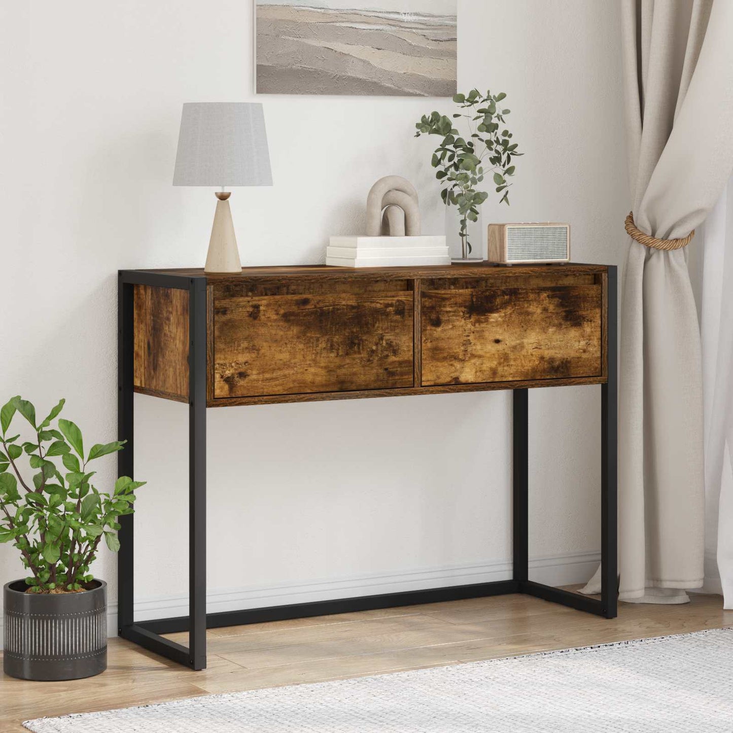 vidaXL End Table Smoke Oak 100 x 36 x 75 cm Engineered Wood