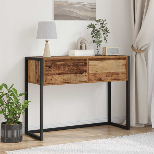 vidaXL End Table with Drawer Old Wood 100 x 36 x 75 cm Engineered Wood