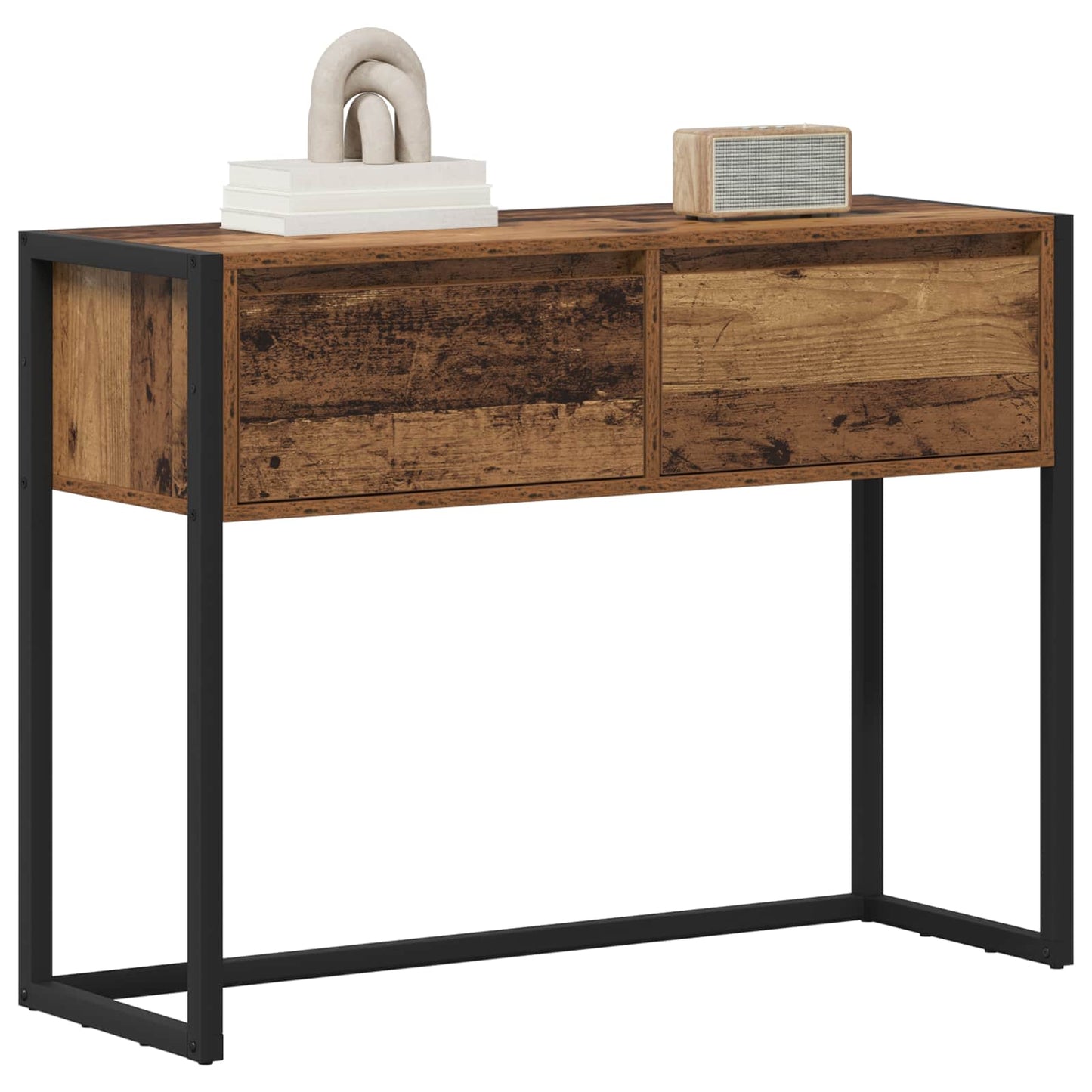 vidaXL End Table with Drawer Old Wood 100 x 36 x 75 cm Engineered Wood