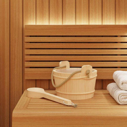 vidaXL Sauna Bucket 2 pcs Brown Solid Pine Wood and Hemp