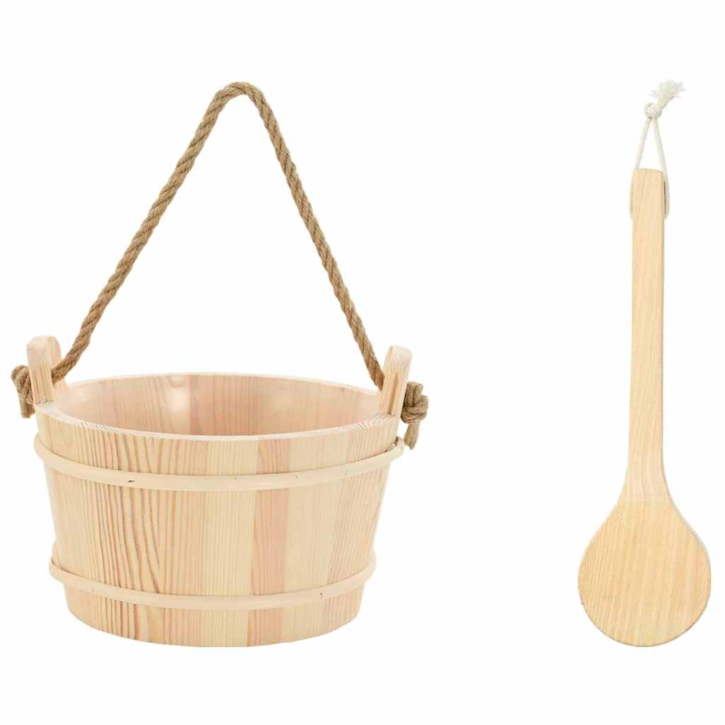 vidaXL Sauna Bucket 2 pcs Brown Solid Pine Wood and Hemp