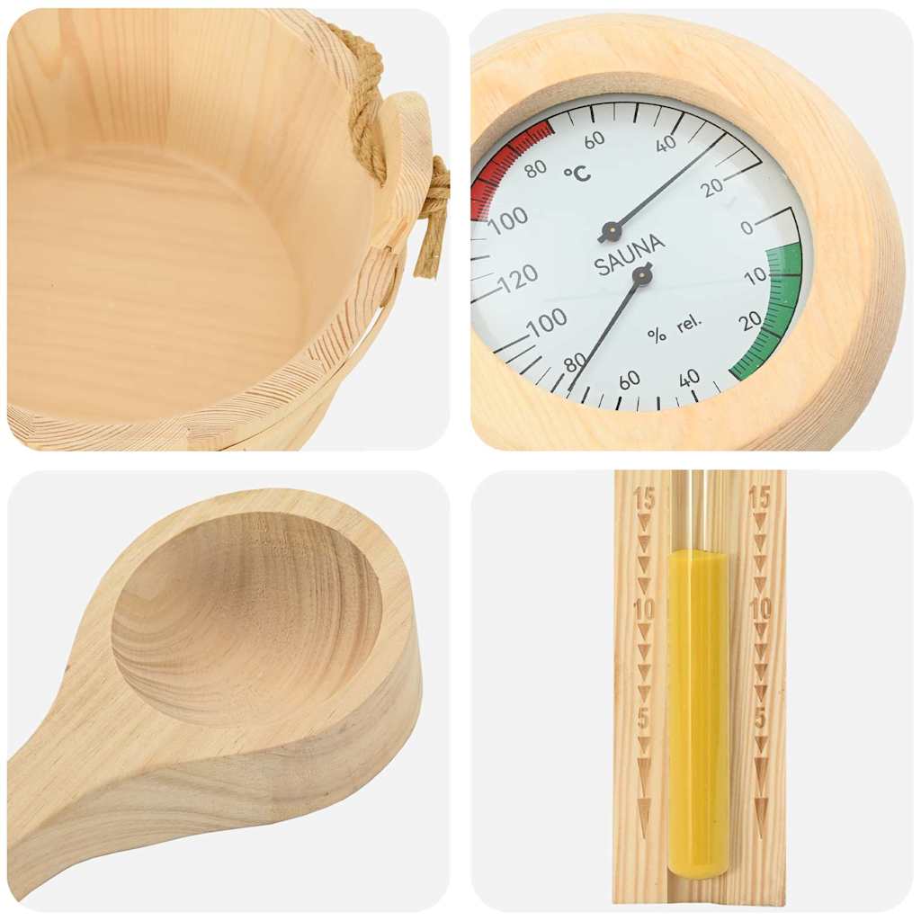 vidaXL Sauna Accessory Set 4 pcs Brown Solid Pine Wood and Hemp
