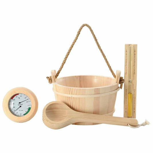 vidaXL Sauna Accessory Set 4 pcs Brown Solid Pine Wood and Hemp