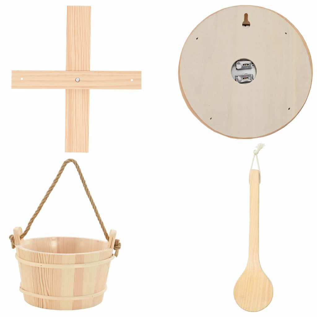 vidaXL Sauna Accessory Set 4 pcs Brown Solid Pine Wood and Hemp