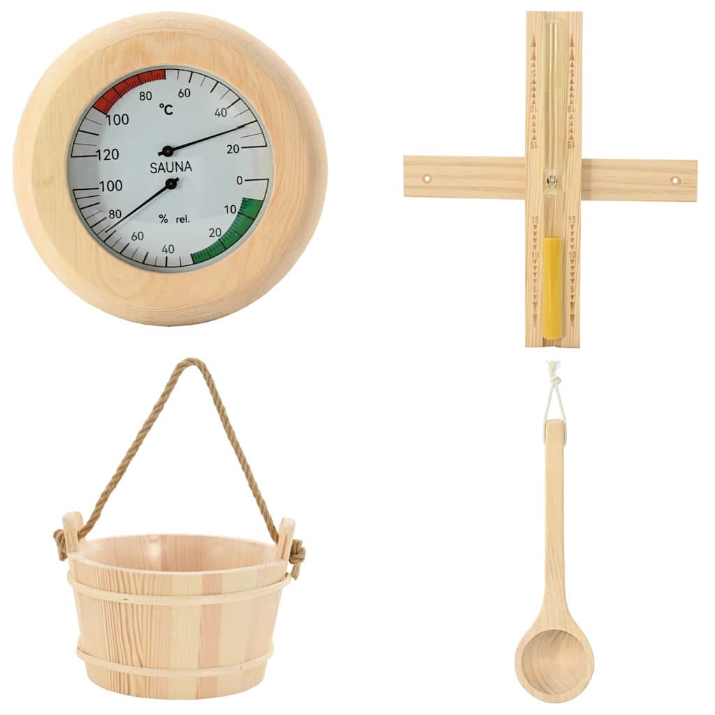 vidaXL Sauna Accessory Set 4 pcs Brown Solid Pine Wood and Hemp