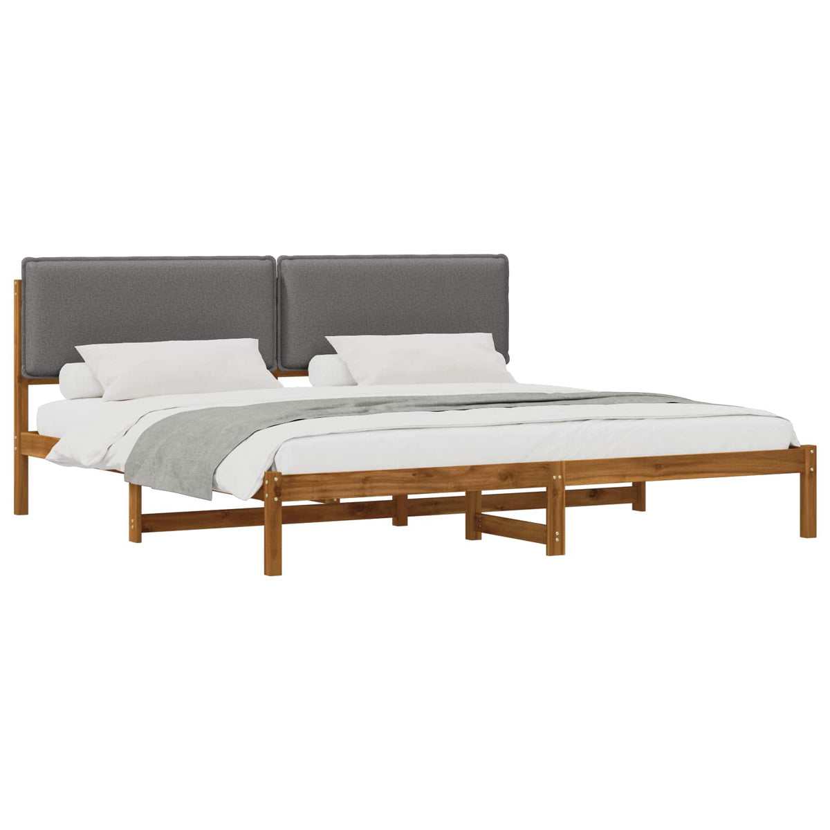 vidaXL Bed Frame with Upholstered Headboard Natural and Light Grey