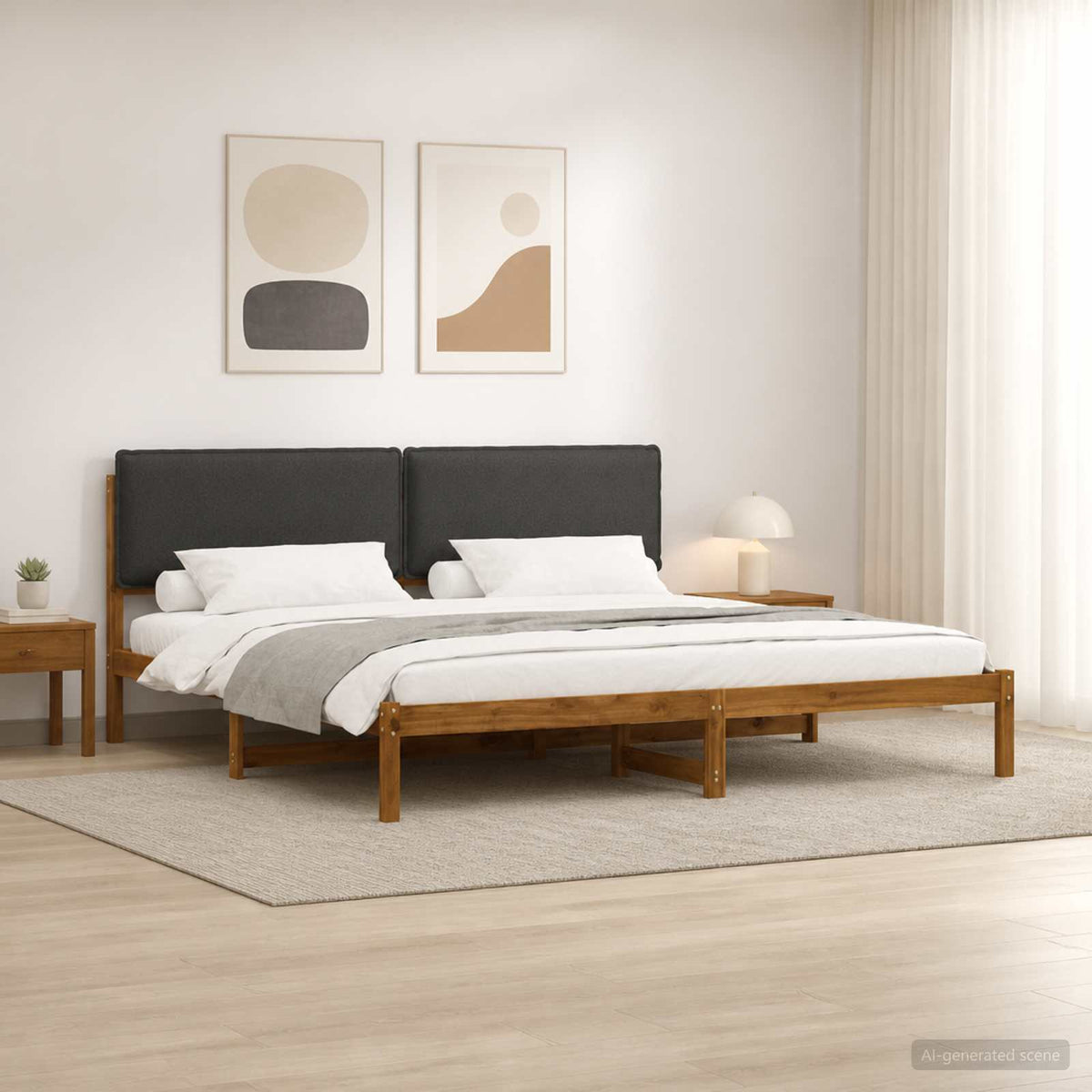 vidaXL Bed Frame with Upholstered Headboard Natural and Dark Grey