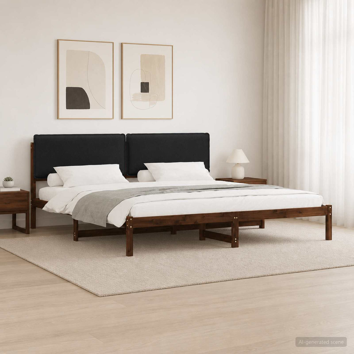 vidaXL Bed Frame with Upholstered Headboard Dark Brown and Black