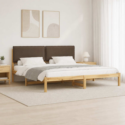 vidaXL Bed Frame with Upholstered Headboard Whitewash and Taupe